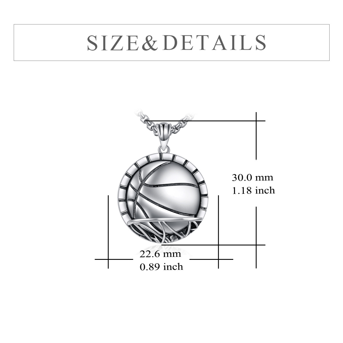 Sterling Silver Basketball Pendant Necklace with Engraved Word-6