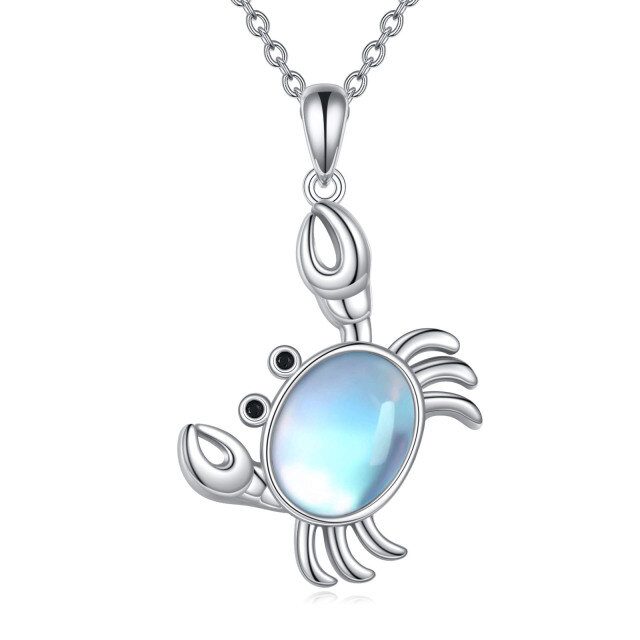 Sterling Silver Moonstone Crab Pendant Necklace-2