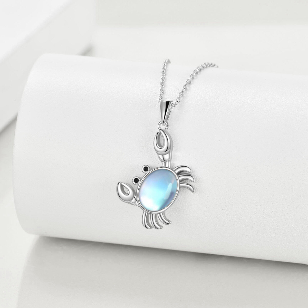 Sterling Silver Moonstone Crab Pendant Necklace-3