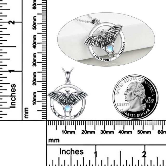 Colar de prata esterlina com pingente de traça de pedra da lua em forma circular e palavra-5