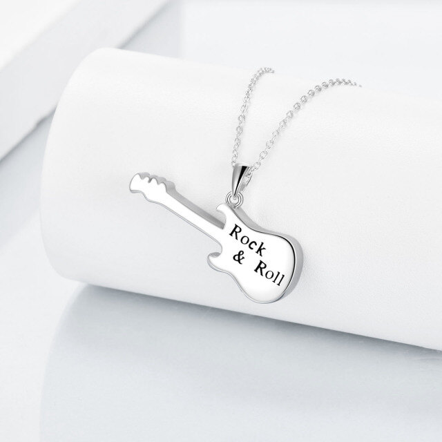 Sterling Silver Guitar Urn Necklace for Ashes with Engraved Word-3