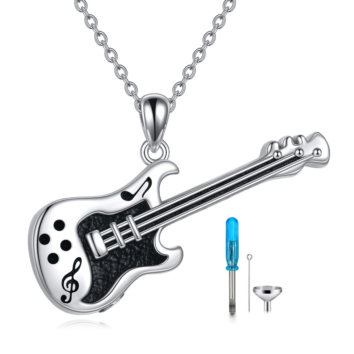Sterling Silver Guitar Urn Necklace for Ashes with Engraved Word-1