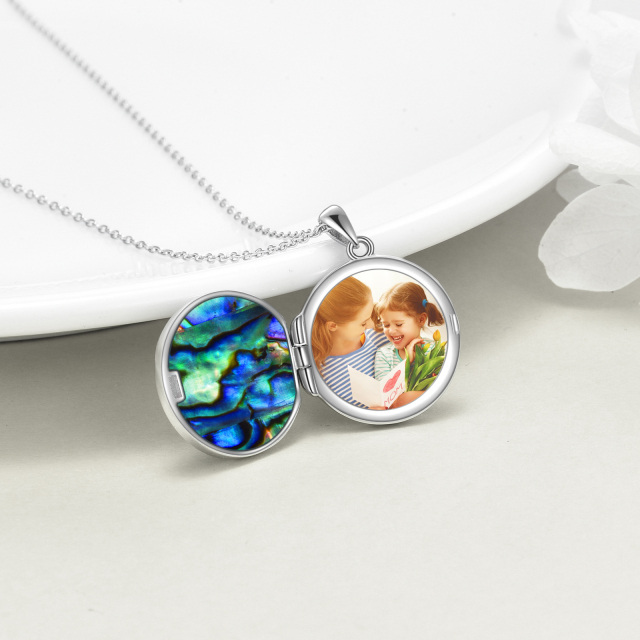 Sterling Silver Circular Shaped Abalone Shellfish Mother & Daughter Personalized Photo Locket Necklace-2