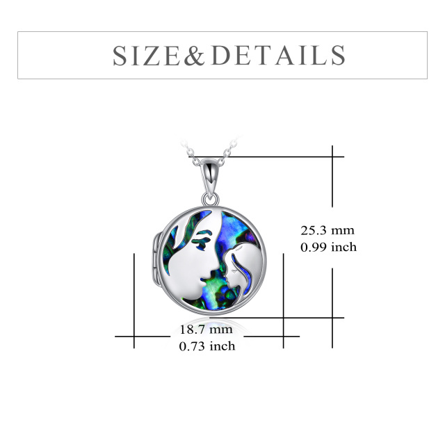 Sterling Silver Circular Shaped Abalone Shellfish Mother & Daughter Personalized Photo Locket Necklace-4