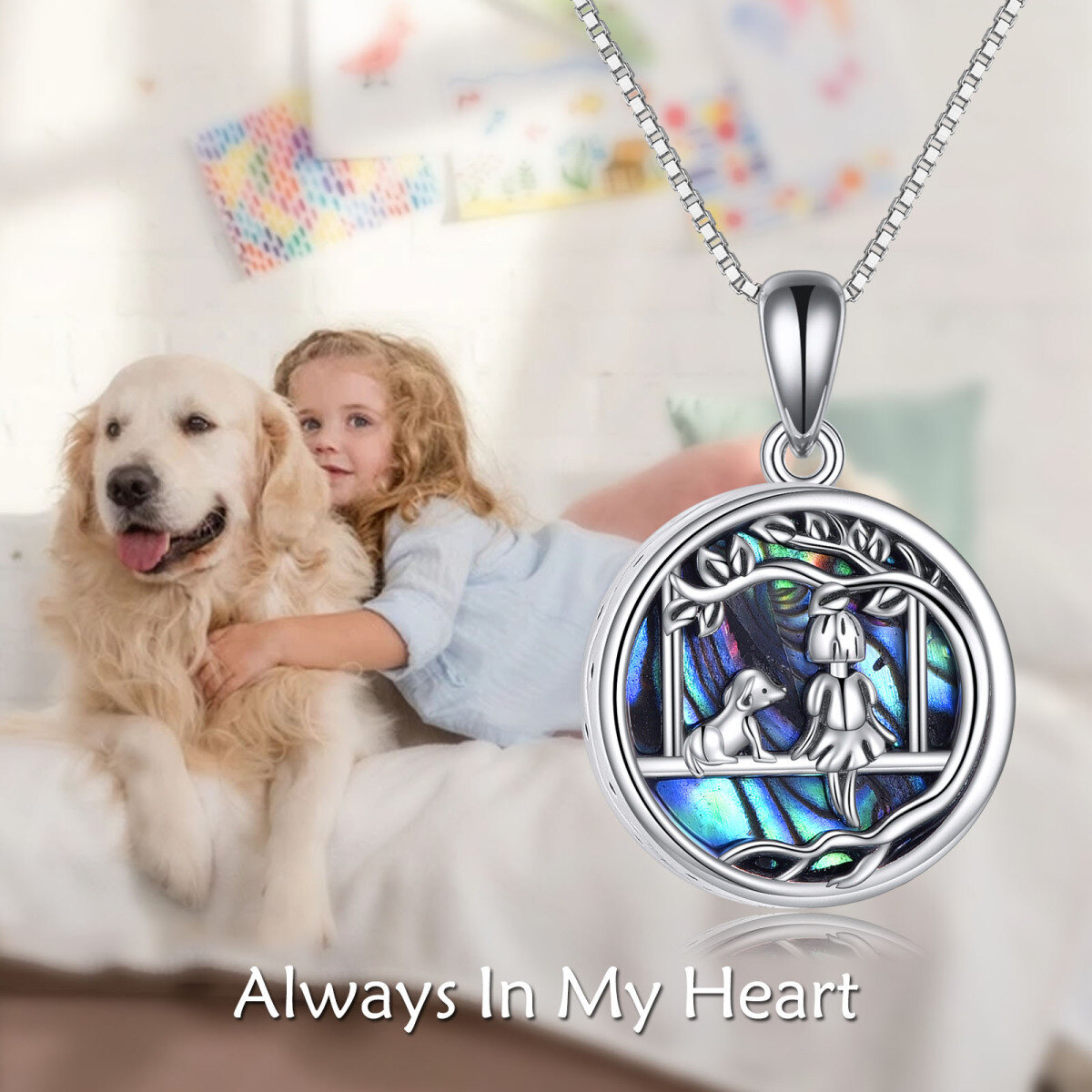 Sterling Silber kreisförmig Abalone Muscheln Hund & Swing Urne Halskette mit eingraviertem-6