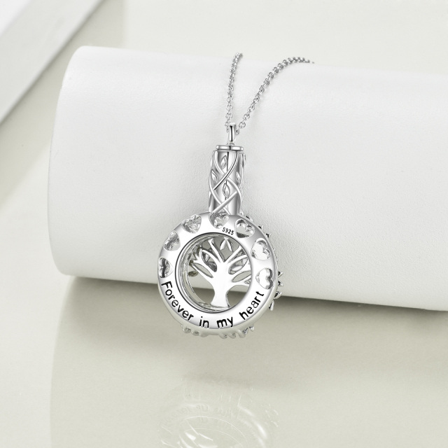 Sterling Silver Circular Shaped Crystal Tree Of Life Urn Necklace for Ashes-4