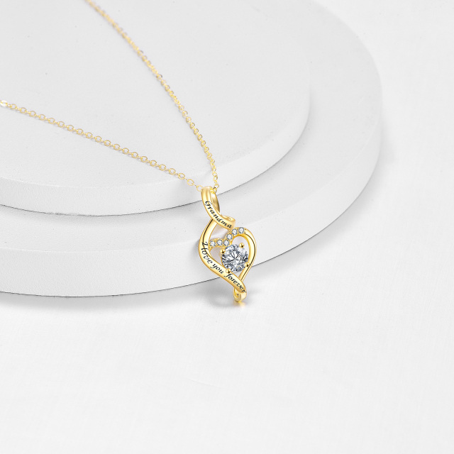14K Gold Circular Shaped Cubic Zirconia Heart & Infinity Symbol Pendant Necklace with Engraved Word-2