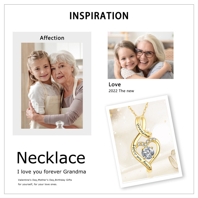 14k ouro zircon coração forma charme pingentes colar jóias presentes diários para a avó-5
