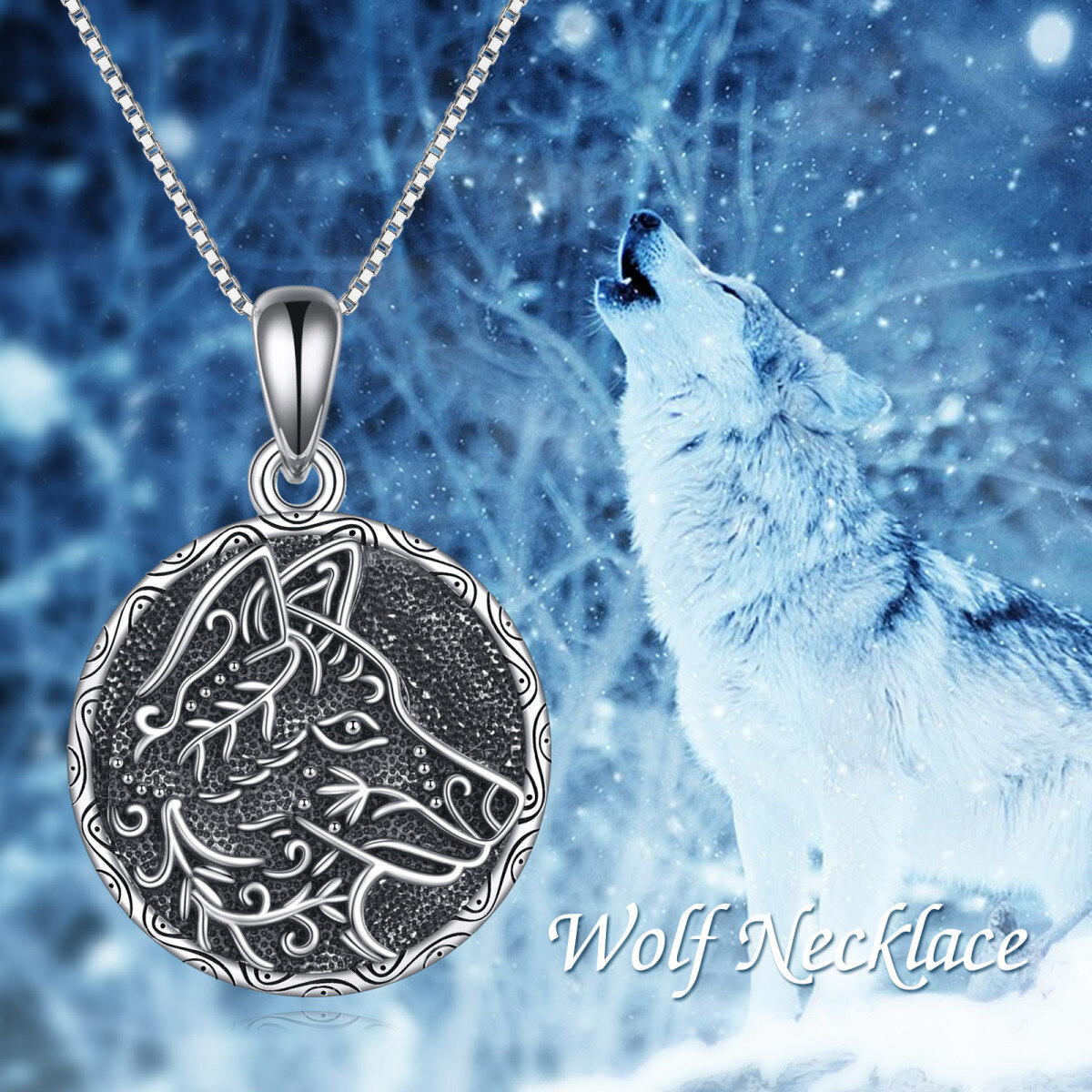 Sterling Silver Wolf Contour Personalized Photo Locket Necklace-6