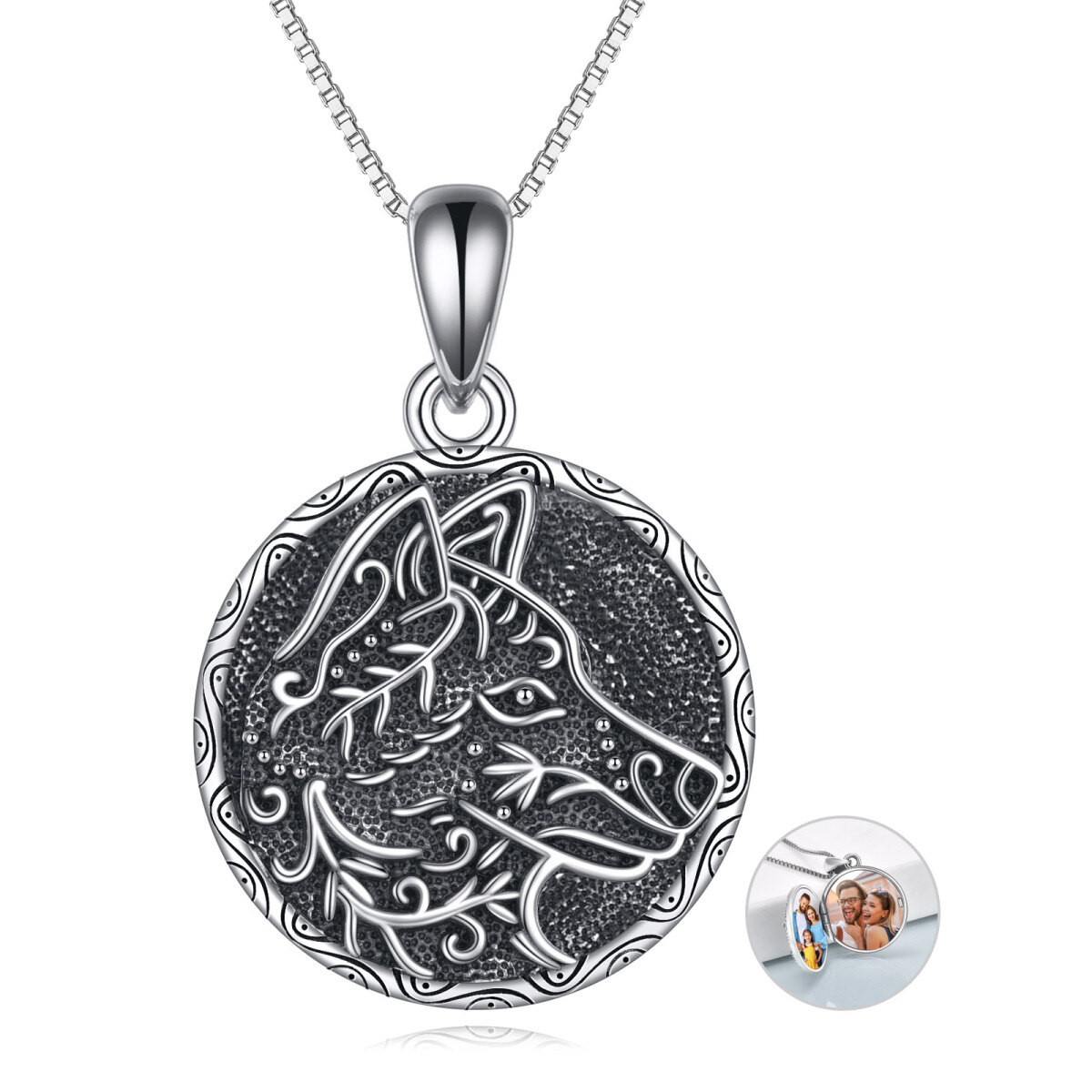 Sterling Silver Wolf Contour Personalized Photo Locket Necklace-1