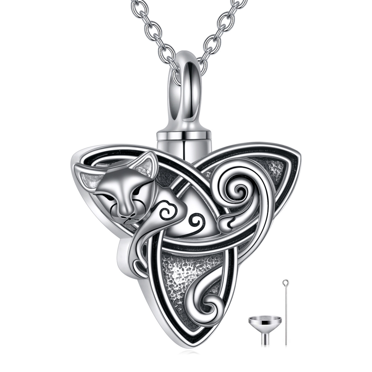 Sterling Silber Katze & keltischen Knoten Urne Halskette für Asche-1