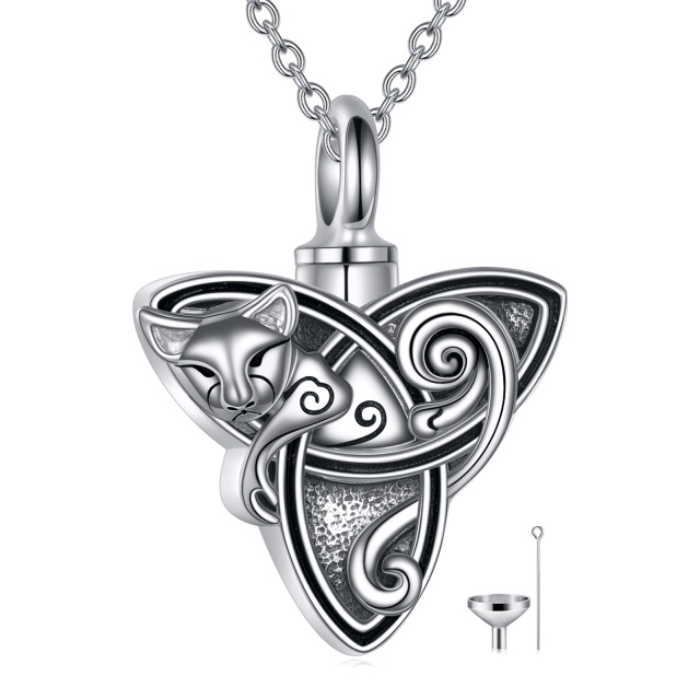 Sterling Silver Cat & Celtic Knot Urn Necklace for Ashes-0