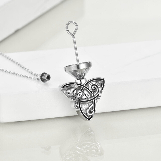 Sterling Silver Cat & Celtic Knot Urn Necklace for Ashes-3