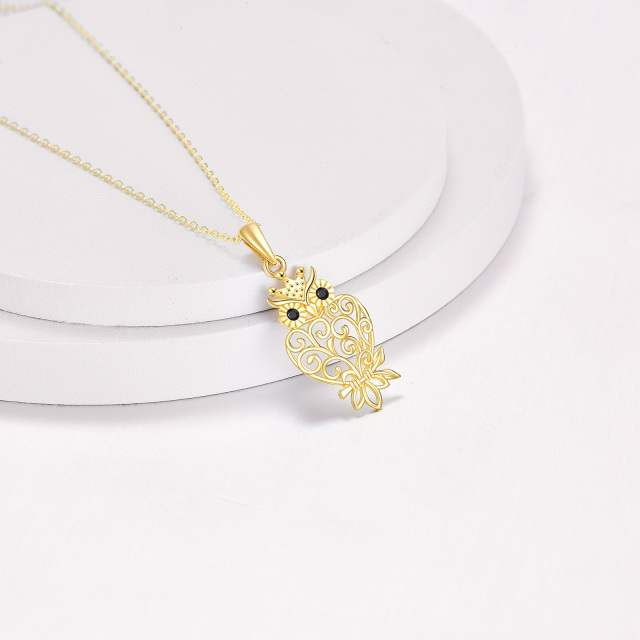 14K Gold Zircon Owl Pendant Necklace-2