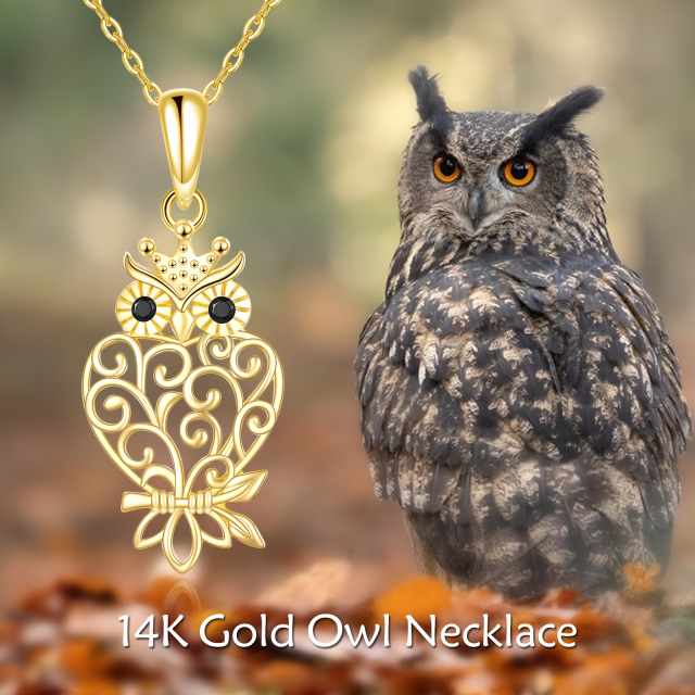 14K Gold Zircon Owl Pendant Necklace-5
