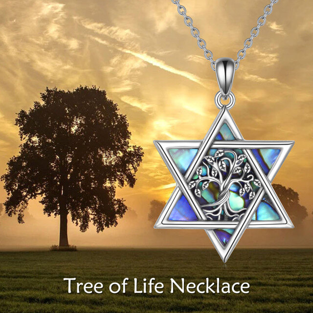 Sterling Silver Abalone Shellfish Tree Of Life & Star Of David Pendant Necklace-2