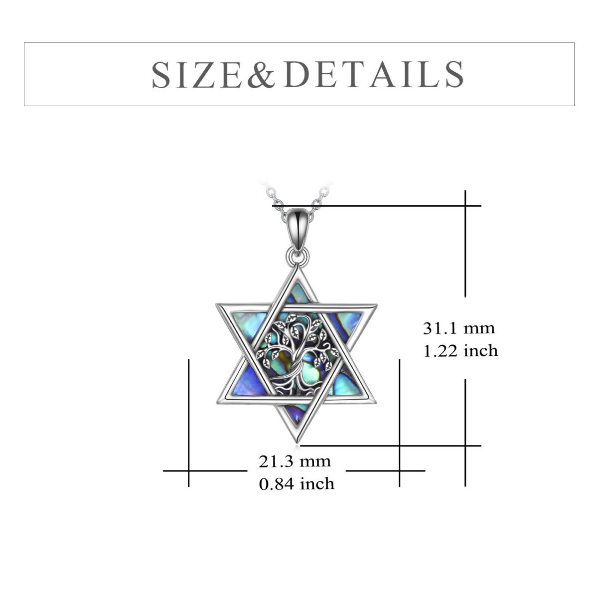 Sterling Silver Abalone Shellfish Tree Of Life & Star Of David Pendant Necklace-6