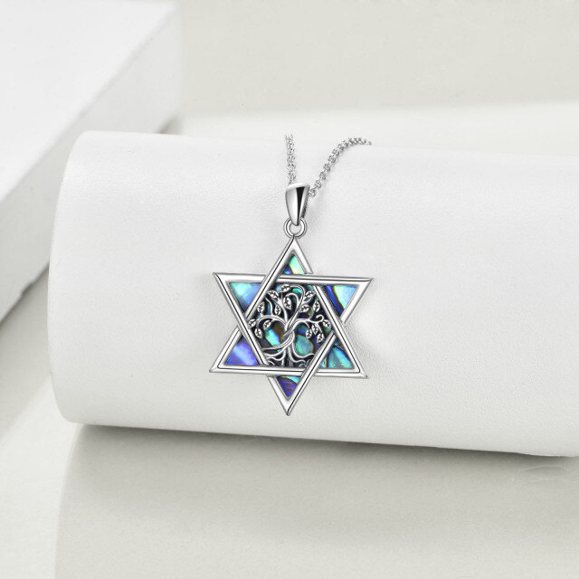 Collier en argent sterling avec pendentif Abalone Shellfish Tree Of Life & Star Of David-3