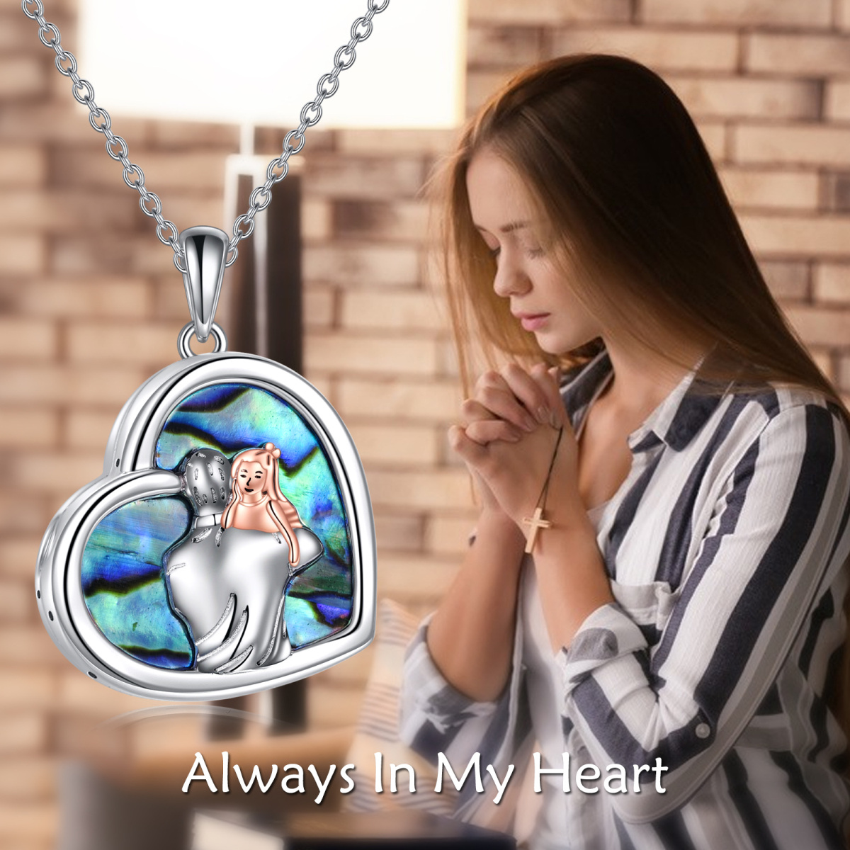 Sterling Silver Two-tone Abalone Shellfish Father & Daughter Urn Necklace for Ashes with Engraved Word-6