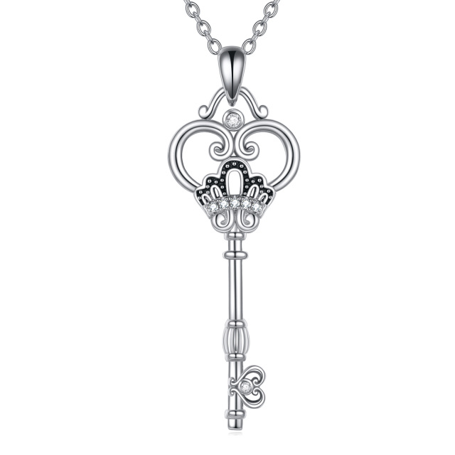 Collier en argent sterling avec pendentif cœur et clé en zircon cubique de forme circulair-0