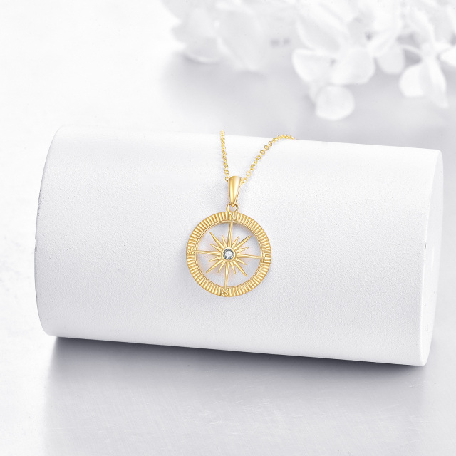 14K Gold Cubic Zirconia Diamond Cut Compass & Sun Pendant Necklace-3