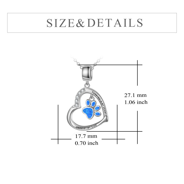 Sterling Silver Cubic Zirconia & Opal Paw & Heart Pendant Necklace with Engraved Word-4