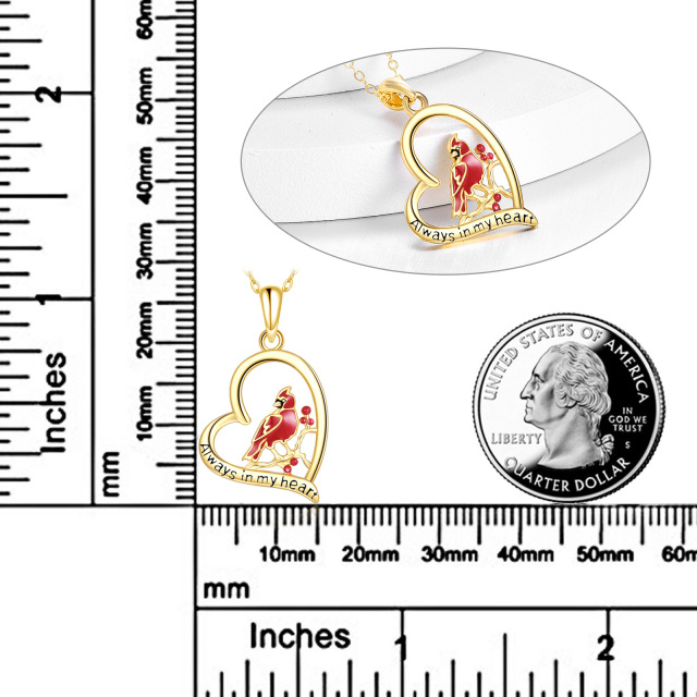 14K Gold Cardinal & Heart Pendant Necklace with Engraved Word-6