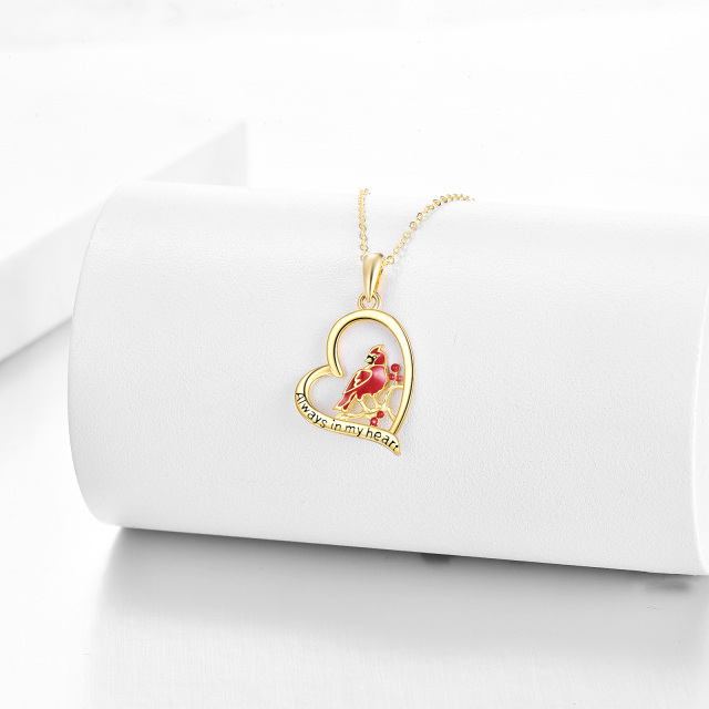 14K Gold Cardinal & Heart Pendant Necklace with Engraved Word-3