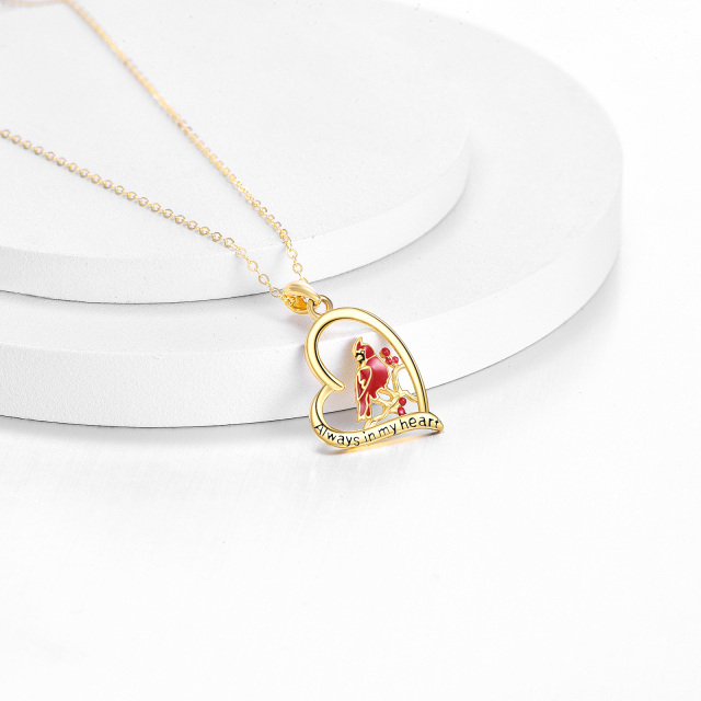 14K Gold Cardinal & Heart Pendant Necklace with Engraved Word-4