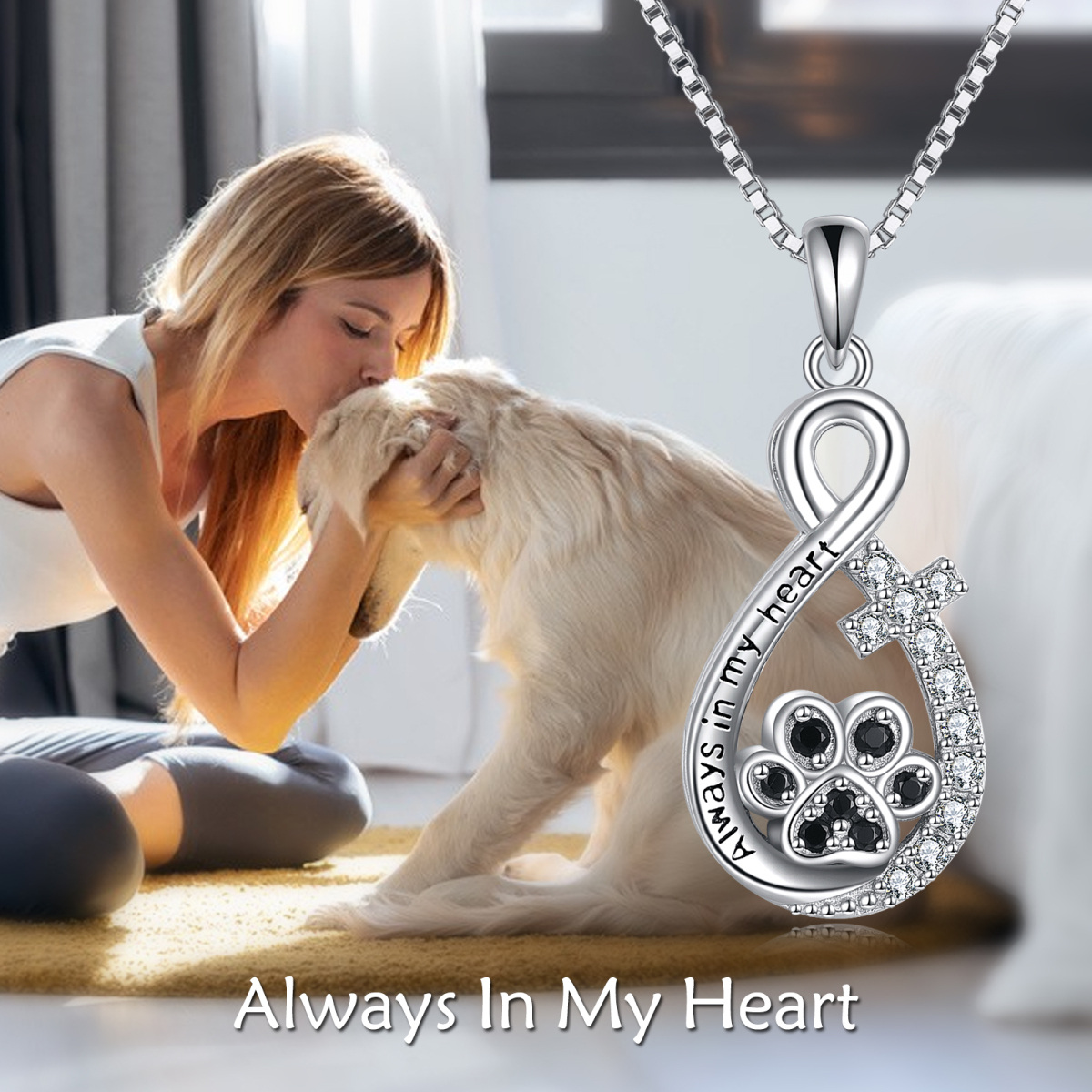 Sterling Silver Round Cubic Zirconia Paw & Cross & Infinity Symbol Urn Necklace for Ashes with Engraved Word-6