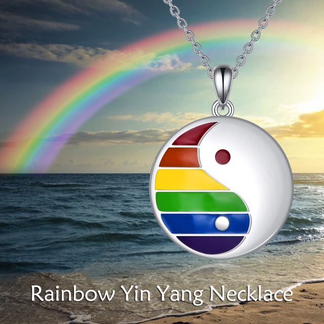 Sterling Silver Rainbow & Round Pendant Necklace-5
