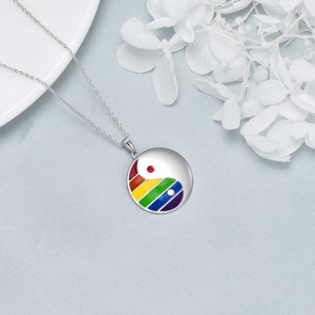 Sterling Silver Rainbow & Round Pendant Necklace-3