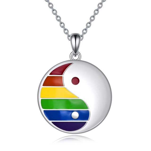 Sterling Silver Rainbow & Round Pendant Necklace-0