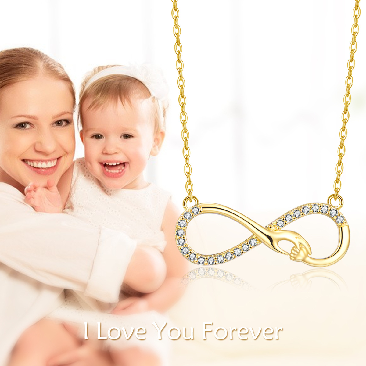 Collier en or 14K avec pendentif circulaire en zircon cubique « Hold Hands » et symbole de-6