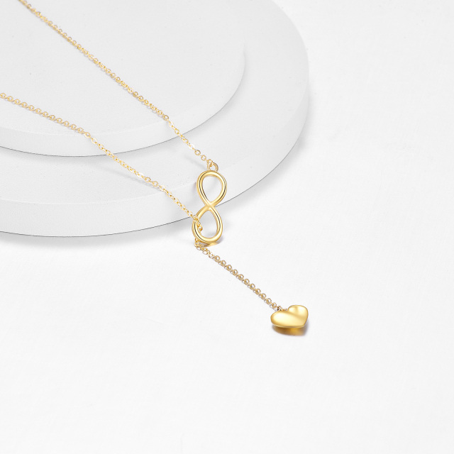 Pingente infinito de coração de ouro 14k em Y colar joias presentes para mulheres e meninas-3