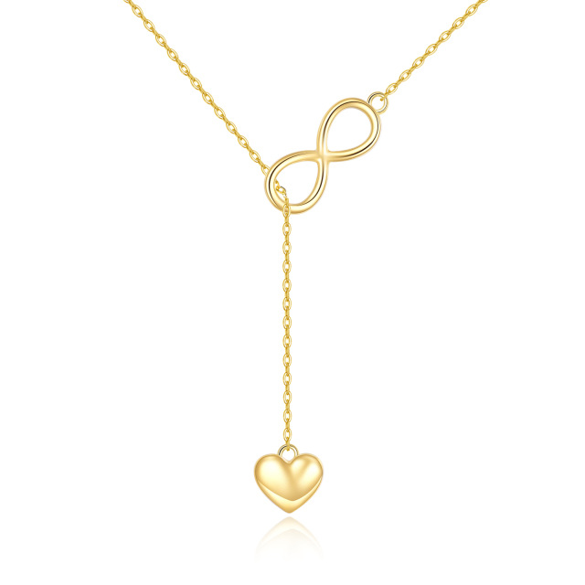 Pingente infinito de coração de ouro 14k em Y colar joias presentes para mulheres e meninas-0