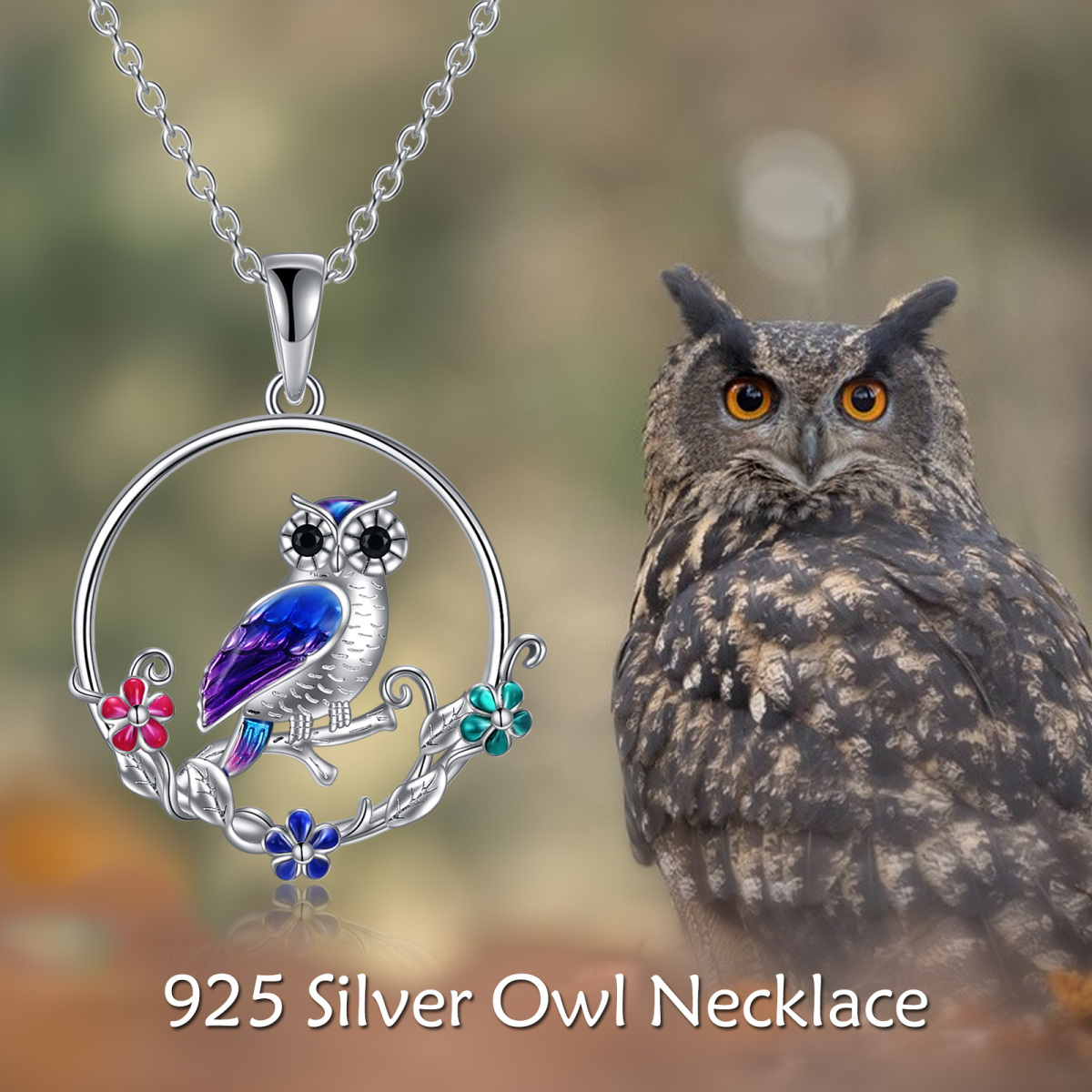 Sterling Silver Filigree Moonstone Owl Necklace Gifts Jewelry-6