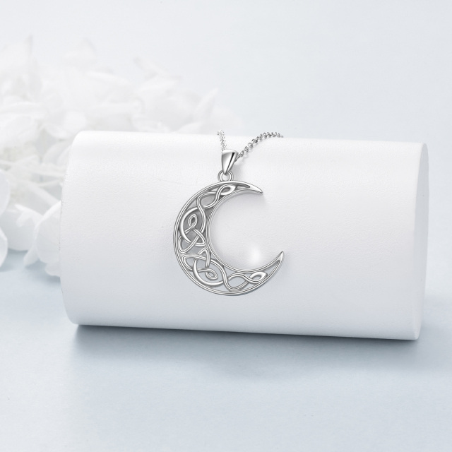 Sterling Silver Celtic Knot & Moon Pendant Necklace-3