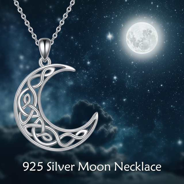 Sterling Silver Celtic Knot & Moon Pendant Necklace-2