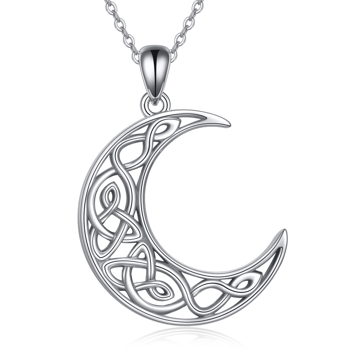 Sterling Silver Celtic Knot & Moon Pendant Necklace-1