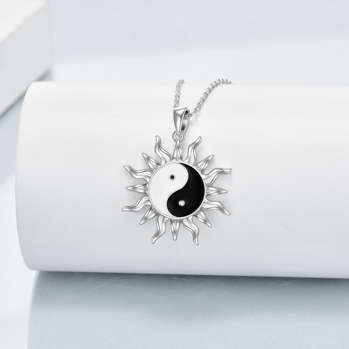 Sterling Silver Sun & Yin Yang Pendant Necklace-3