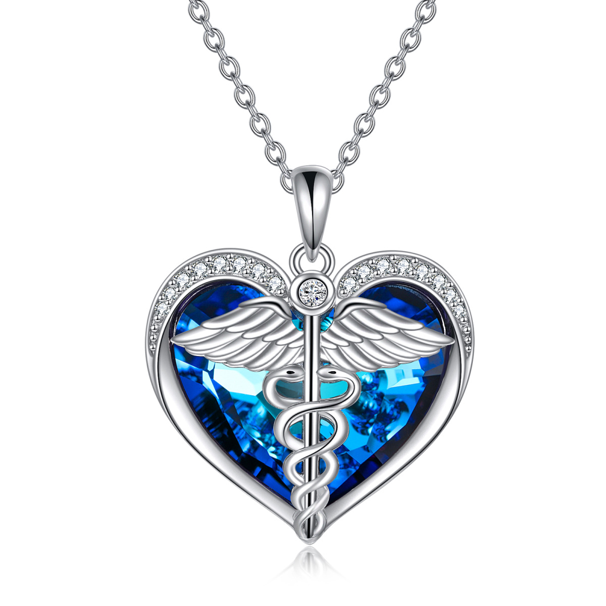 Sterling Silver Heart Shaped Crystal Pendant Necklace-1