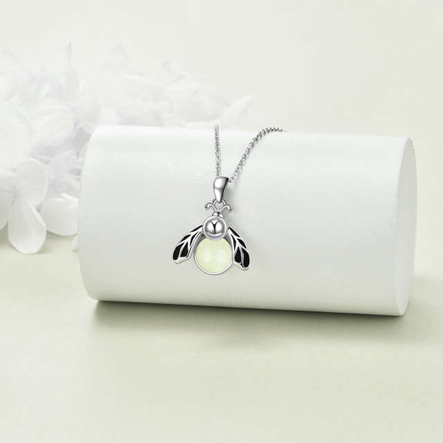 Sterling Silver Circular Shaped Luminous Stone Firefly Pendant Necklace-2