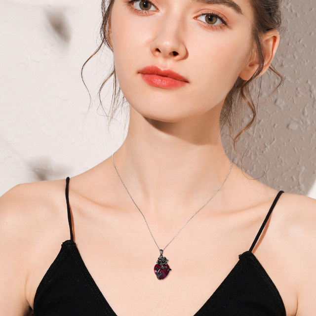 Collier d'urne en argent sterling avec cœur en rhodium noir et cristal rose pour cendres-1