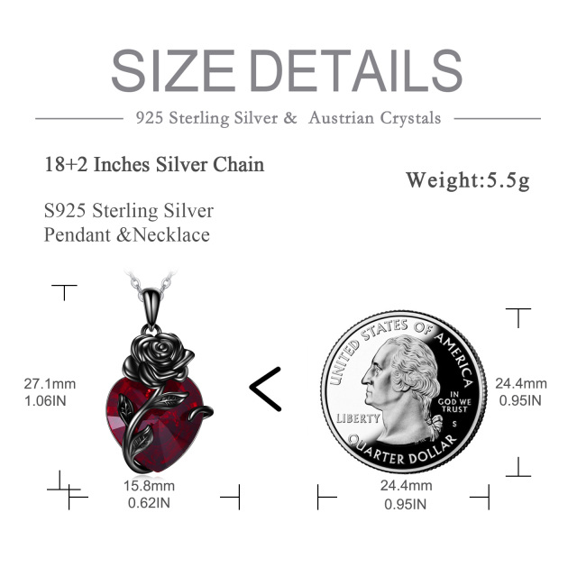 Sterling Silver with Black Rhodium Heart Crystal Rose & Heart Urn Necklace for Ashes-4