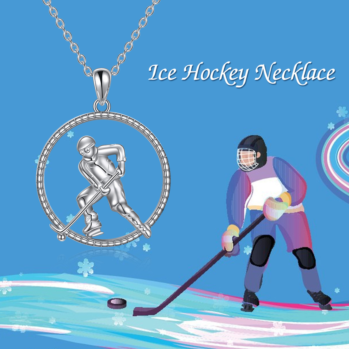 Sterling Silver Hockey Pendant Necklace-6