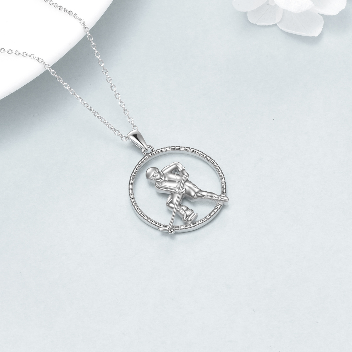 Sterling Silver Hockey Pendant Necklace-4