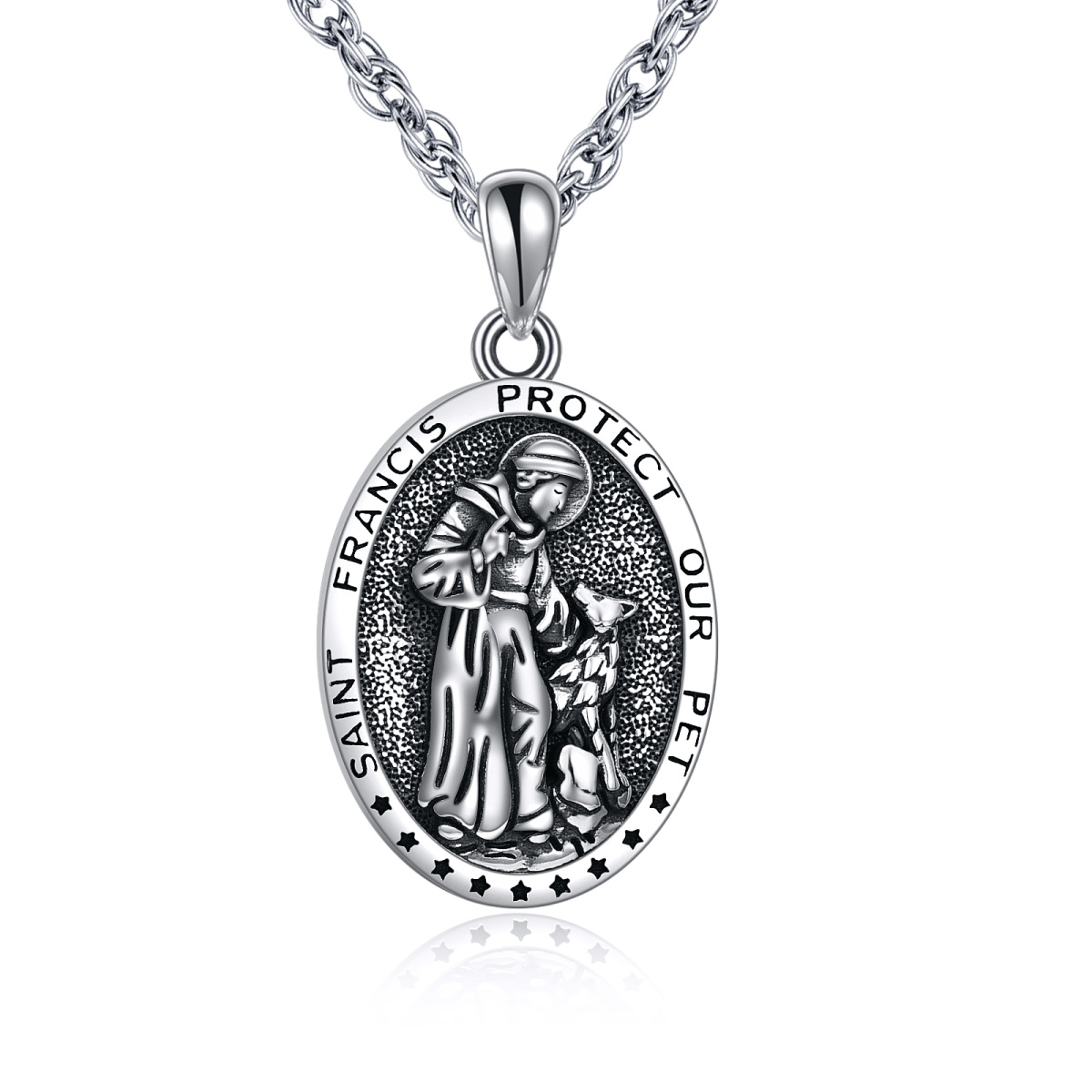 Sterling Silver Saint Francis Pendant Necklace with Engraved Word-1