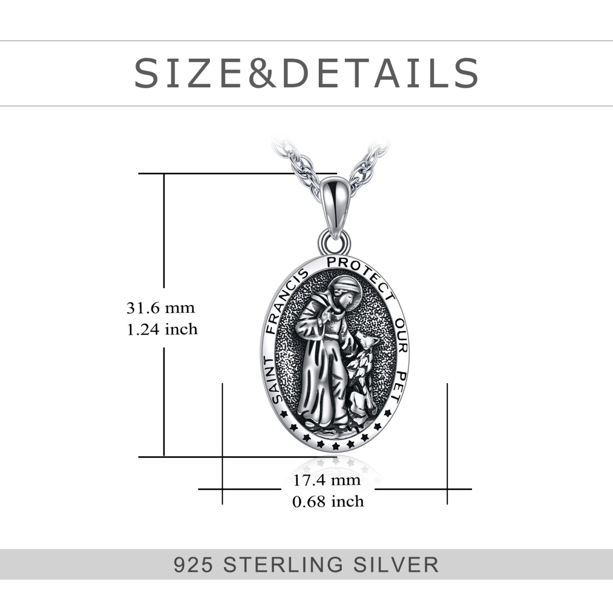 Sterling Silver Saint Francis Pendant Necklace with Engraved Word-4