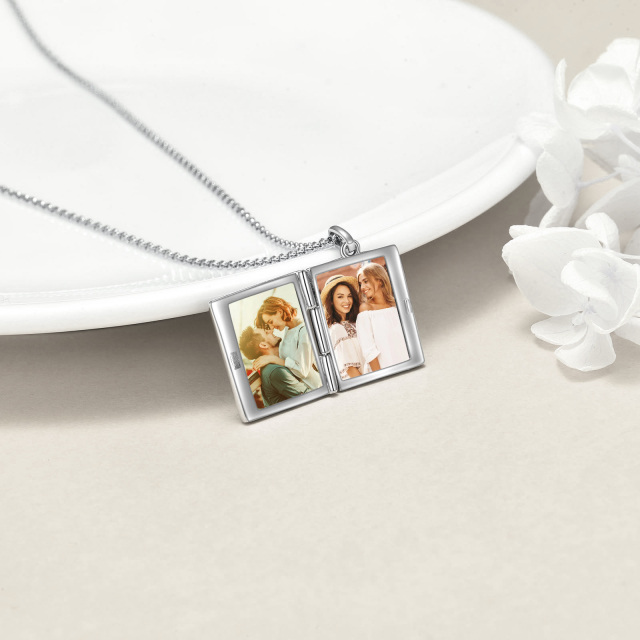 Sterling Silver Oval Moonstone Sunflower Personalized Photo Locket Necklace-3